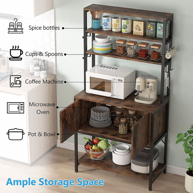Tribesigns 5 Tier Kitchen Bakers Rack with Hutch, Cabinet & 8 Hooks