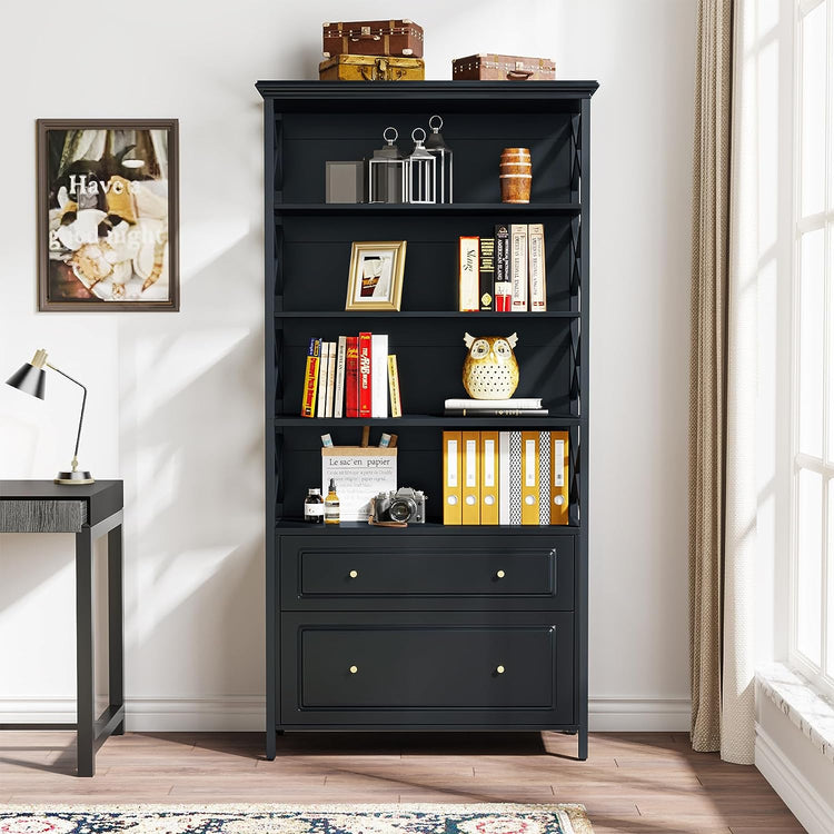 Tribesigns Bookshelf, 5-Tier Bookcase Display Shelf Organizer with 2 Drawers Tribesigns