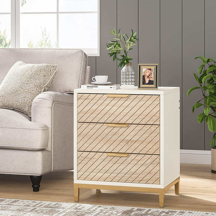 Nightstand, 3 Drawers Bedside End Table for Bedroom Tribesigns
