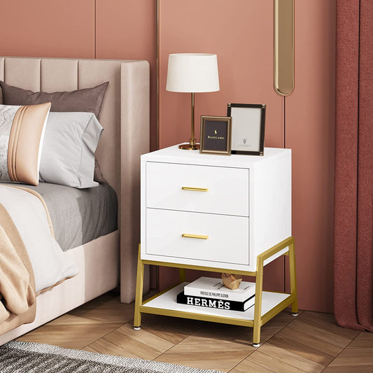 Nightstand, Modern Bedside End Table with 2 Drawers & Shelf Tribesigns
