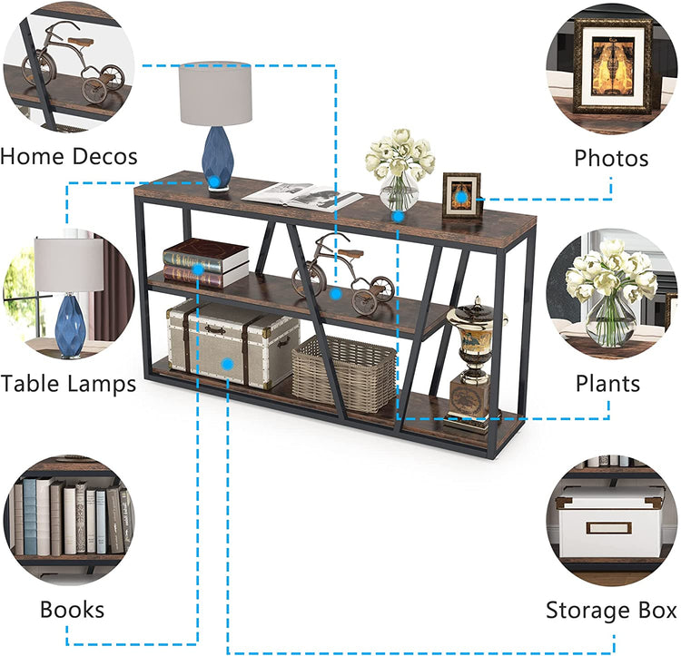 Console Table, Industrial 3-Tier Sofa Entryway Table with Open Shelves Tribesigns
