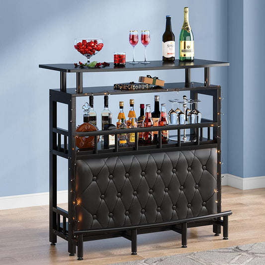 Bar Unit for Liquor, Home Entertainment Bar with Storage and Footrest Tribesigns