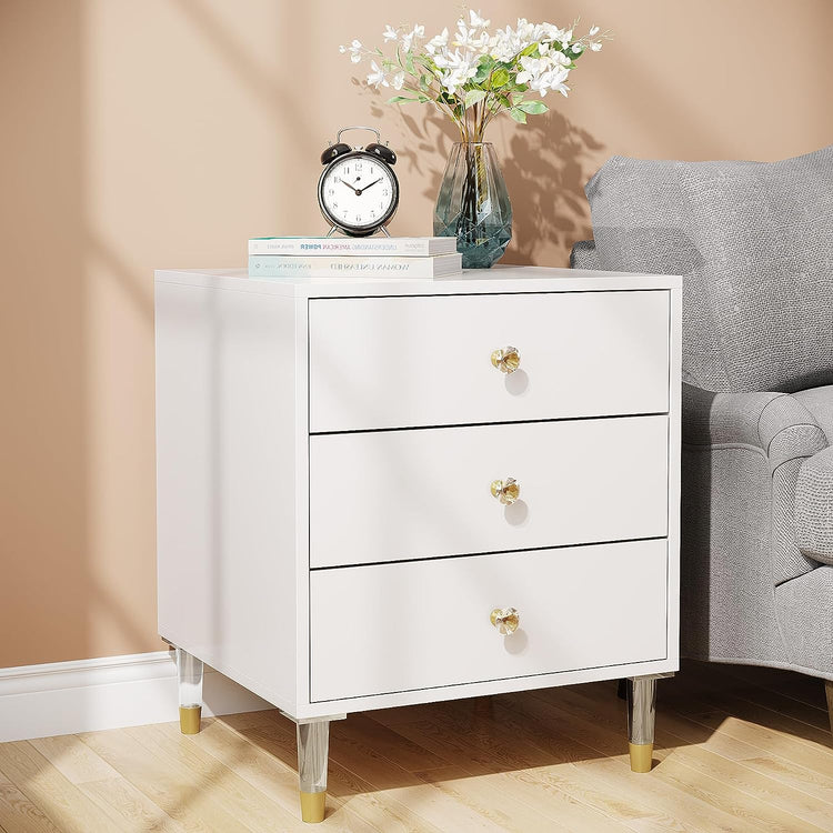 Modern Nightstand, 25.6" Tall Bedside Table with 3 Drawers Tribesigns