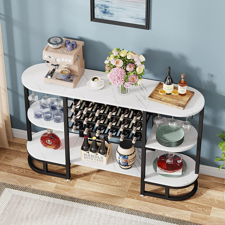 Wine Rack, 18 Bottles Wine Bar Cabinet with Glass Holder Tribesigns