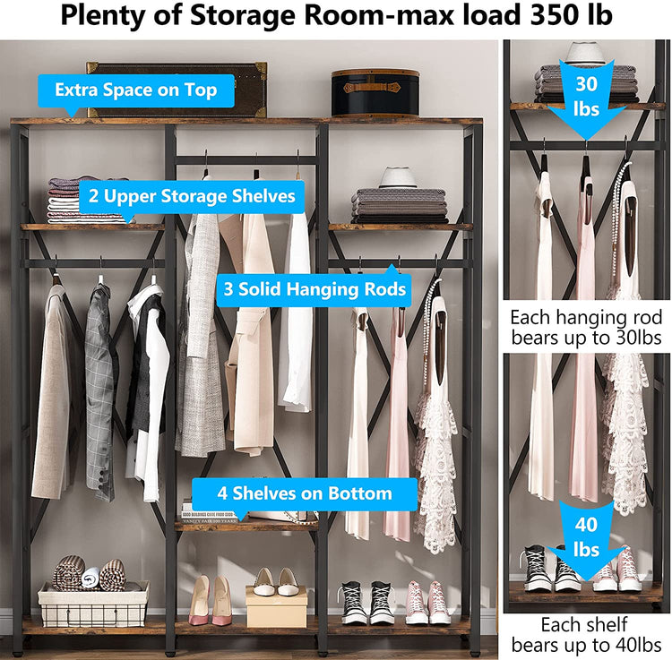 Freestanding Closet Organizer, Industrial 3 Rod Garment Rack Tribesigns