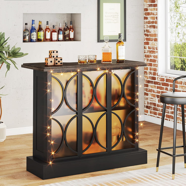 Home Bar Unit, 3-Tier Liquor Bar Table with Glasses Holder & Acrylic Front Tribesigns