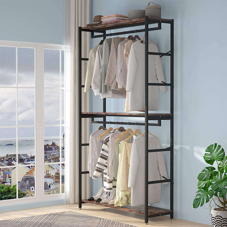 Freestanding Closet Organizer, 86" Garment Rack with Shelves & Hanging Rods Tribesigns