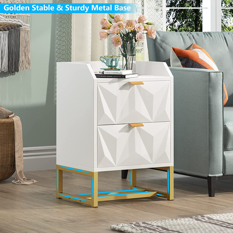 Tribesigns Nightstand, White Side End Table, Bedside Table with Double Drawers