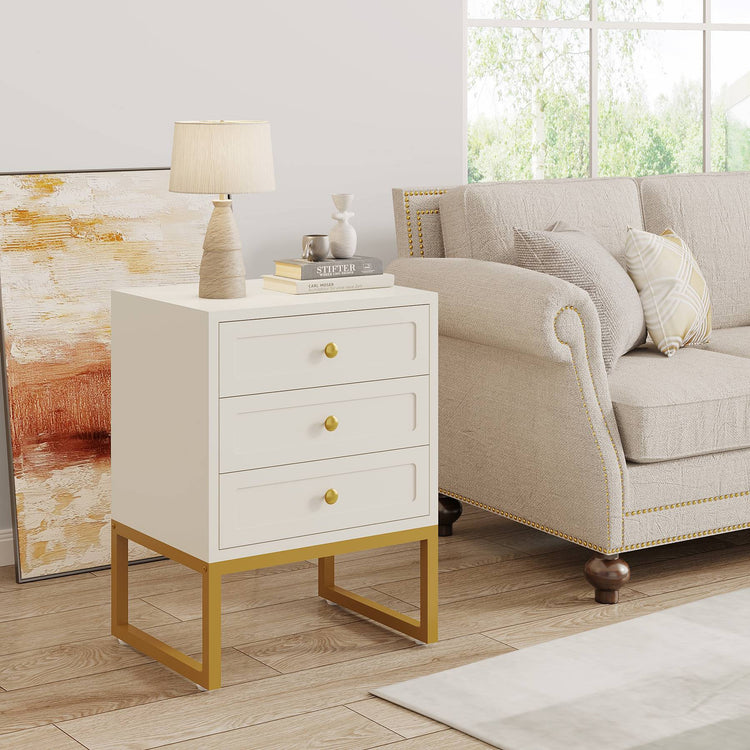 Nightstand, Modern Bedside End Table with 3 Drawers Tribesigns
