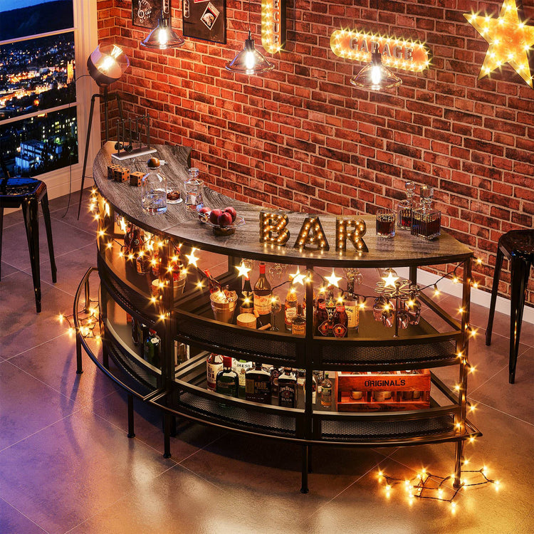 Bar Unit, 3 Tier Bar Counter with Storage Shelves and Stemware Holder Tribesigns