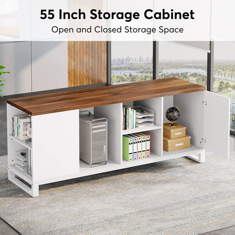 L-Shaped Desk, 86.6" Executive Desk with 55" File Cabinet Tribesigns
