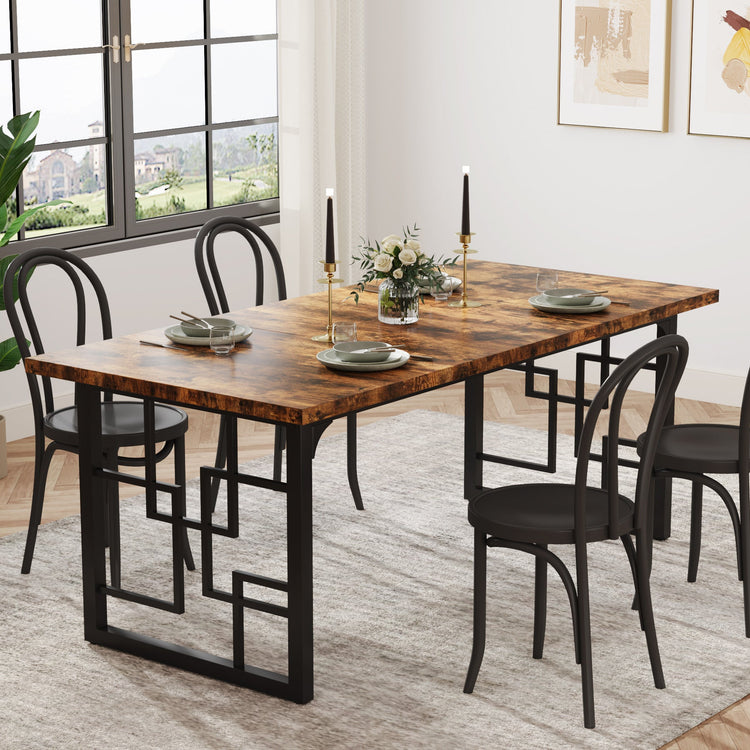 63" Dining Table for 4-6 People, Rectangular Wooden Dinner Kitchen Table Tribesigns