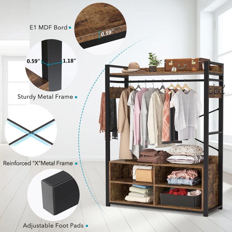 Freestanding Closet Organizer, Heavy Duty Clothes Garment Rack with Shelves Tribesigns