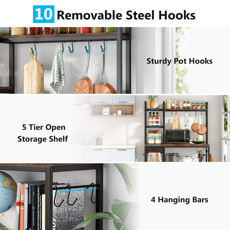 Kitchen Baker's Rack, 5-Tier Utility Storage Shelf with Hutch Tribesigns