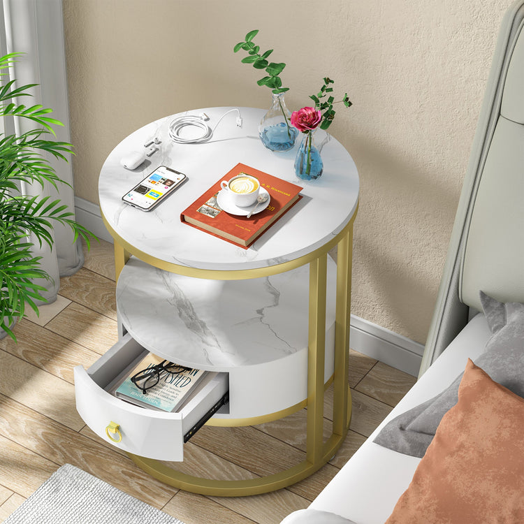 Nightstand, Modern Round Bedside End Table with Drawer Tribesigns