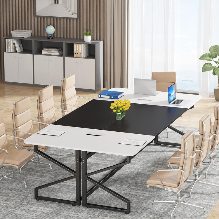 8FT Conference Table, Large Meeting Boardroom Table with Cable Grommet Tribesigns