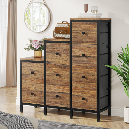 9 Drawers Chest Dresser, Wood Cubby Step Chest of Drawers Tribesigns