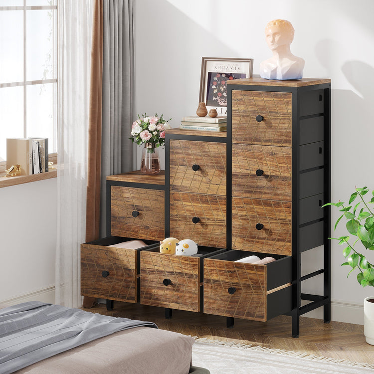 9 Drawers Chest Dresser, Wood Cubby Step Chest of Drawers Tribesigns