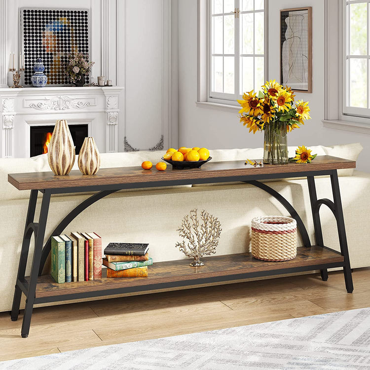 Console Table, 70.8” Sofa Tables Entryway Table with 2 Tier Wood Shelves Tribesigns