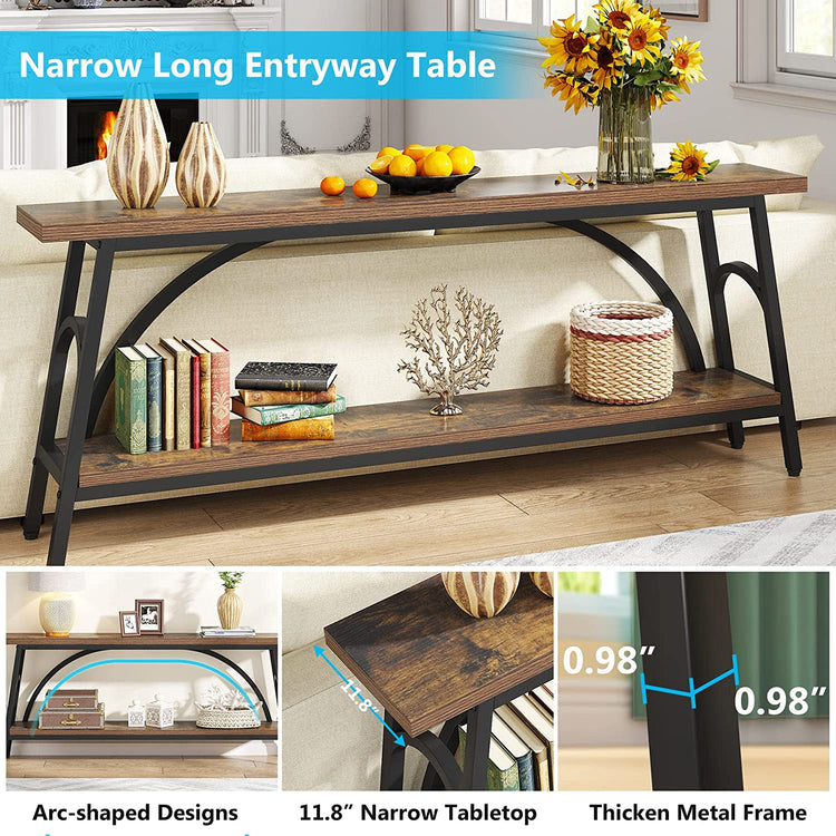 Console Table, 70.8” Sofa Tables Entryway Table with 2 Tier Wood Shelves Tribesigns