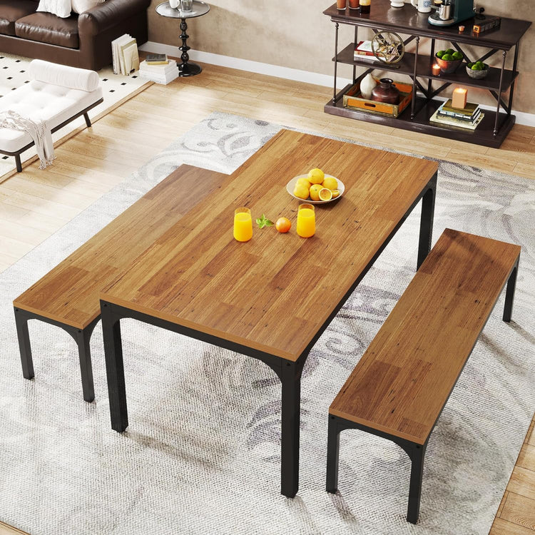 3 Pieces Dining Table Set for 6 People, Rectangular Kitchen Table with 2 Benches Tribesigns