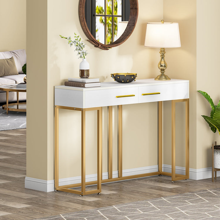 Console Table, Modern Sofa Couch Table with 2-Drawer Tribesigns