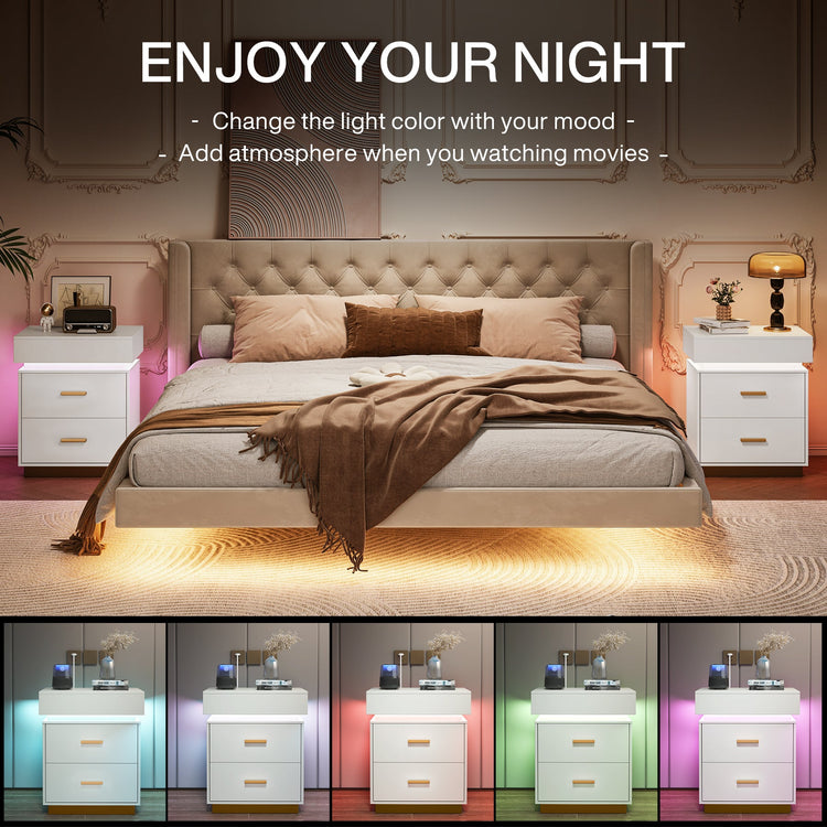 Tribesigns LED 3-Drawer Nightstand, Modern Bedside Table with Sliding Top