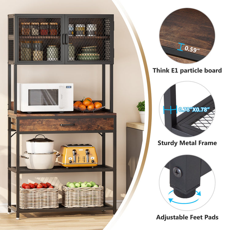Kitchen Baker's Rack, Microwave Oven Stand with Hutch and Drawer Tribesigns