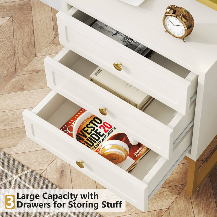 Nightstand, Modern Bedside End Table with 3 Drawers Tribesigns