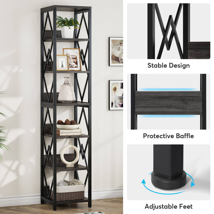 Tribesigns Bookshelf, 75" Tall Narrow Bookcase Open Storage Display Rack Tribesigns
