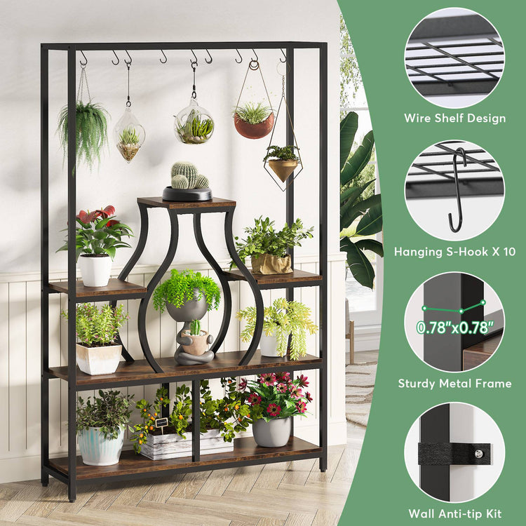 Plant Stand, 70.9" Flower Bonsai Pots Display Rack with 10 Hanging Hooks Tribesigns