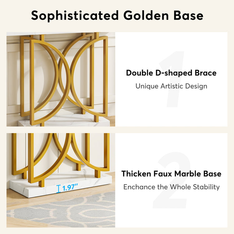 Console Table, Faux Marble Sofa Table with Double D-Shaped Metal Base Tribesigns