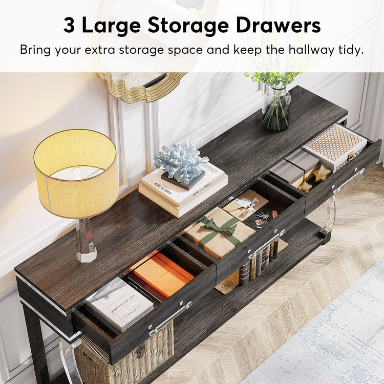3 Drawers Console Table 63" Entryway Table with & Acrylic Legs Tribesigns