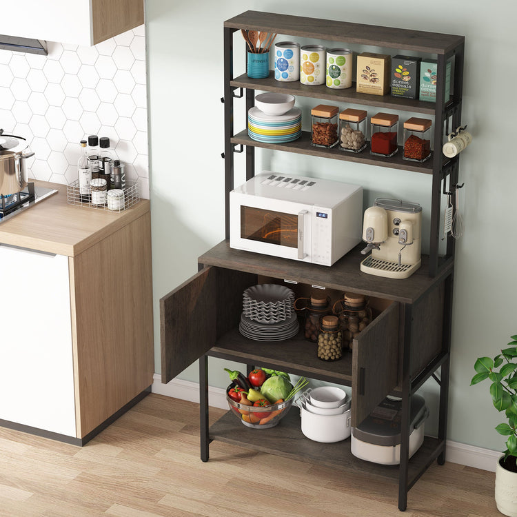 Tribesigns 5 Tier Kitchen Bakers Rack with Hutch, Cabinet & 8 Hooks