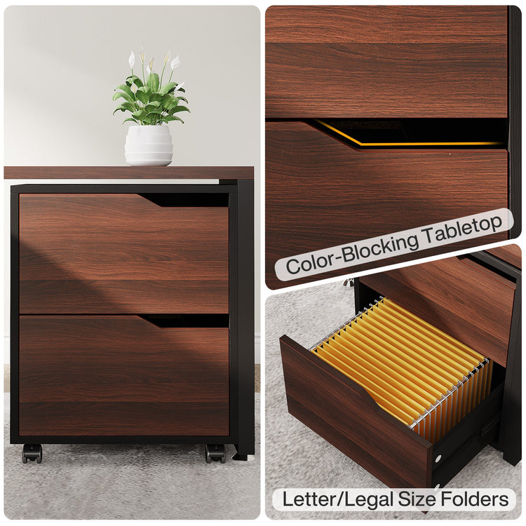 63" L-Shaped Desk, Corner Executive Computer Desk with File Cabinet Tribesigns