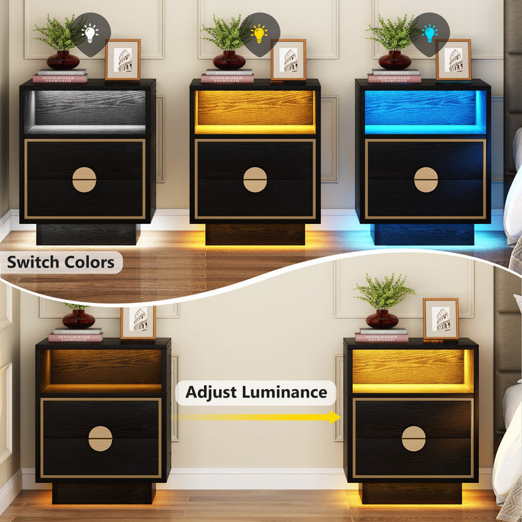 LED Nightstand, 2 Drawers Bedside End Table with Led Lights Tribesigns