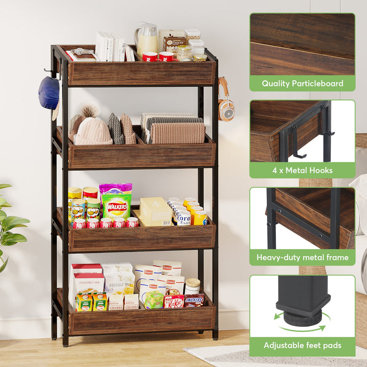 Wood Fruit Vegetable Storage Rack Stand, 4-Tier Storage Organizer Tribesigns