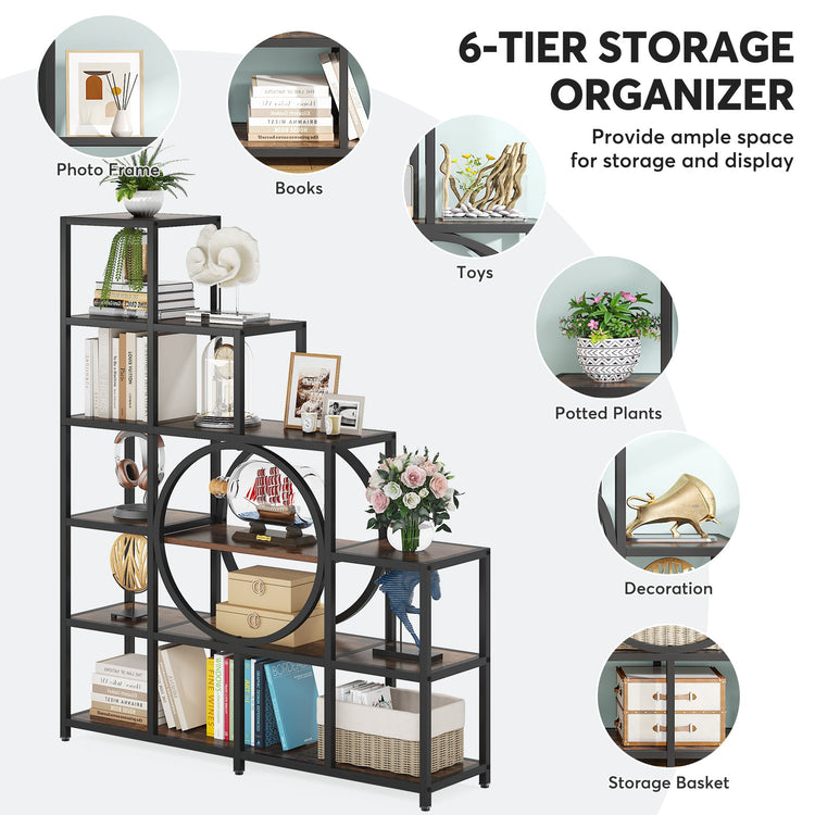 Tribesigns Bookshelf, 6 Tier Ladder Bookshelf 12 Cubes Stepped Etagere Bookcase Tribesigns