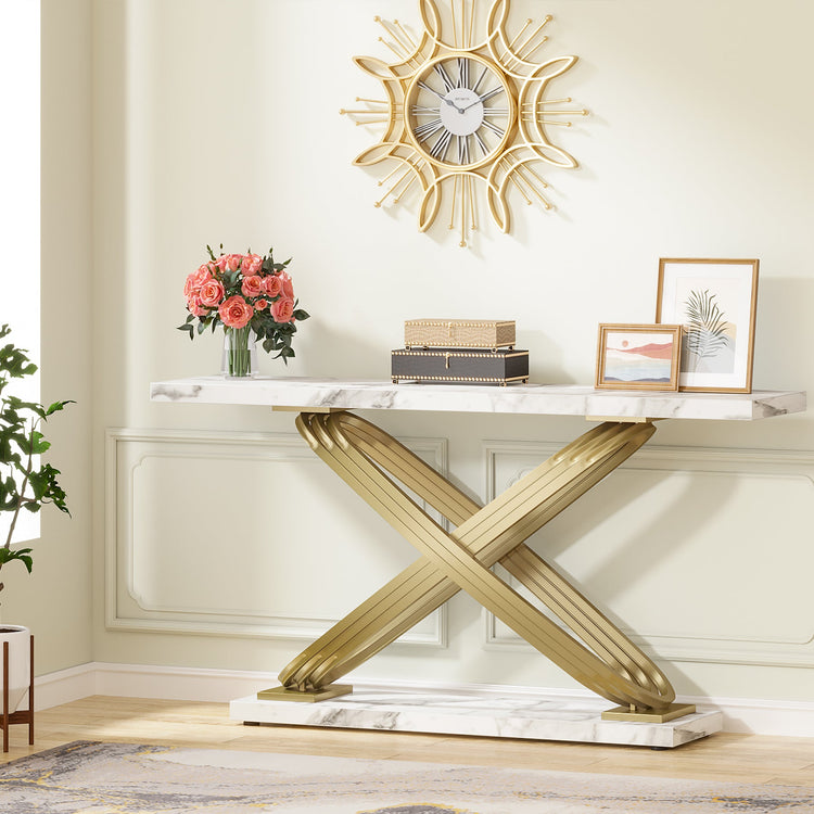55" Console Table Modern Faux Marble Sofa Entryway Table Tribesigns