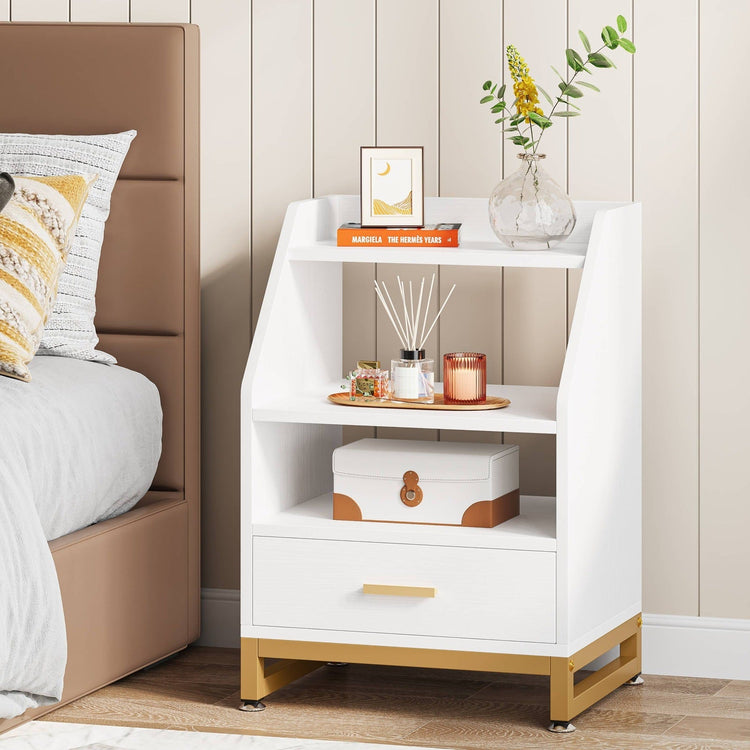 Nightstand, Bedside End Table with Drawer and Storage Shelves Tribesigns
