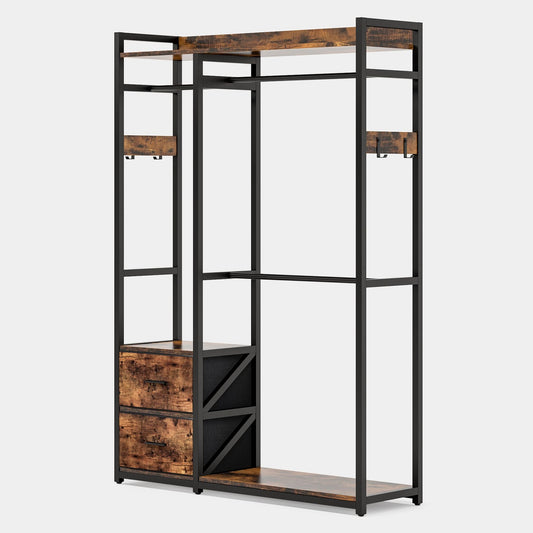 Freestanding Closet Organizer, 2 Fabric Drawers Garment Clothes Rack Tribesigns