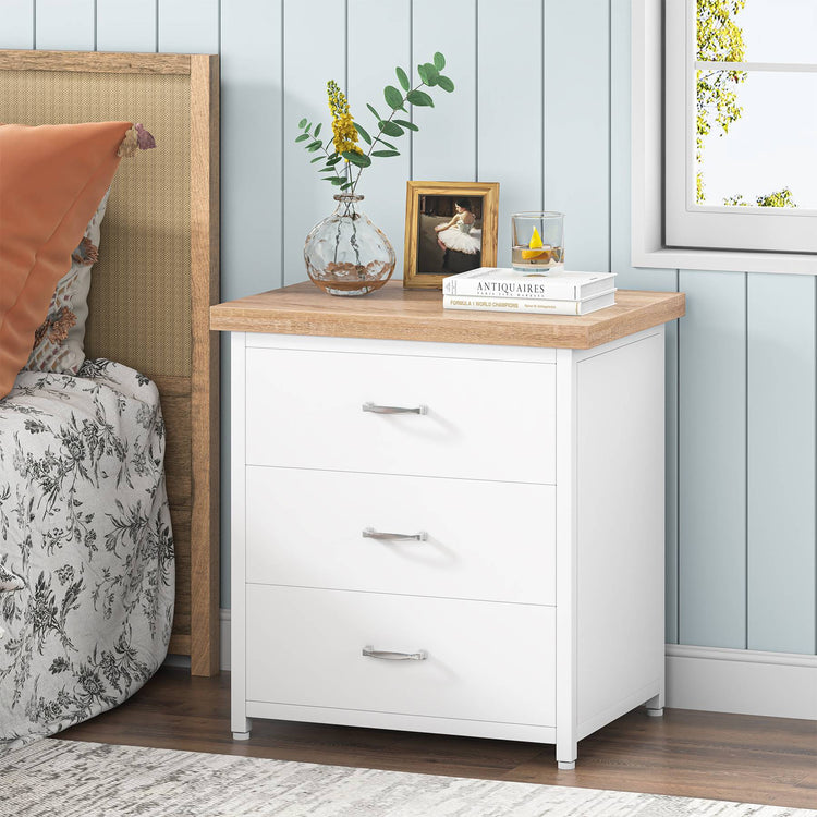 Nightstand, 3 Drawers Bedside Table, Black End Side Table Tribesigns