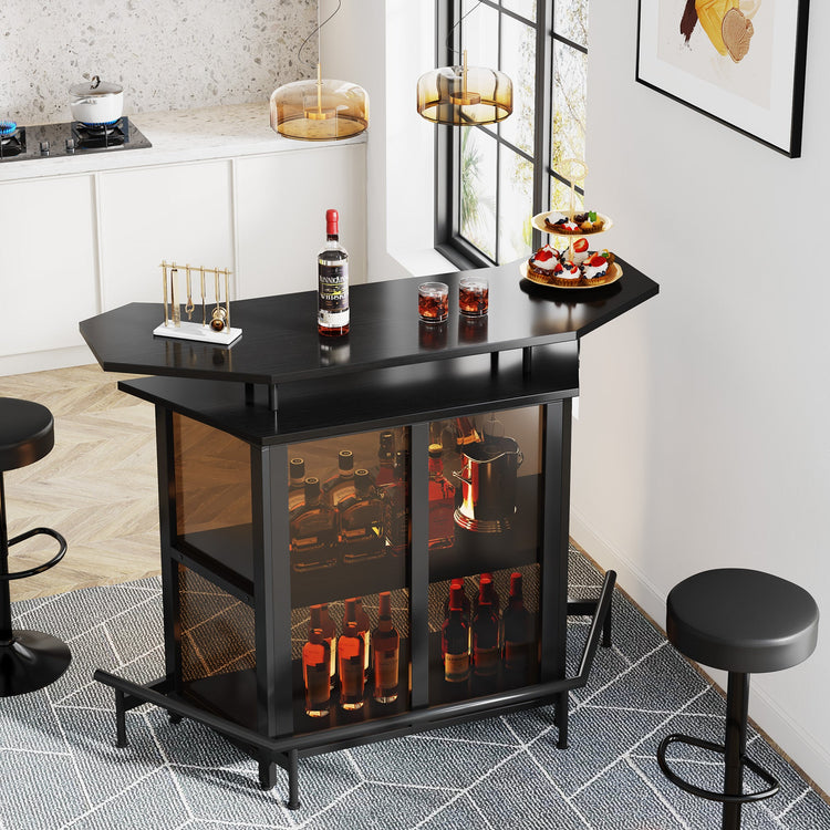 Home Bar Unit, 4-Tier MetalBar Cabinet with Tan Acrylic Curved Front Tribesigns