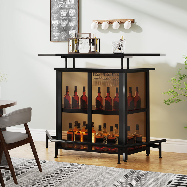 Home Bar Unit, 4-Tier MetalBar Cabinet with Tan Acrylic Curved Front Tribesigns