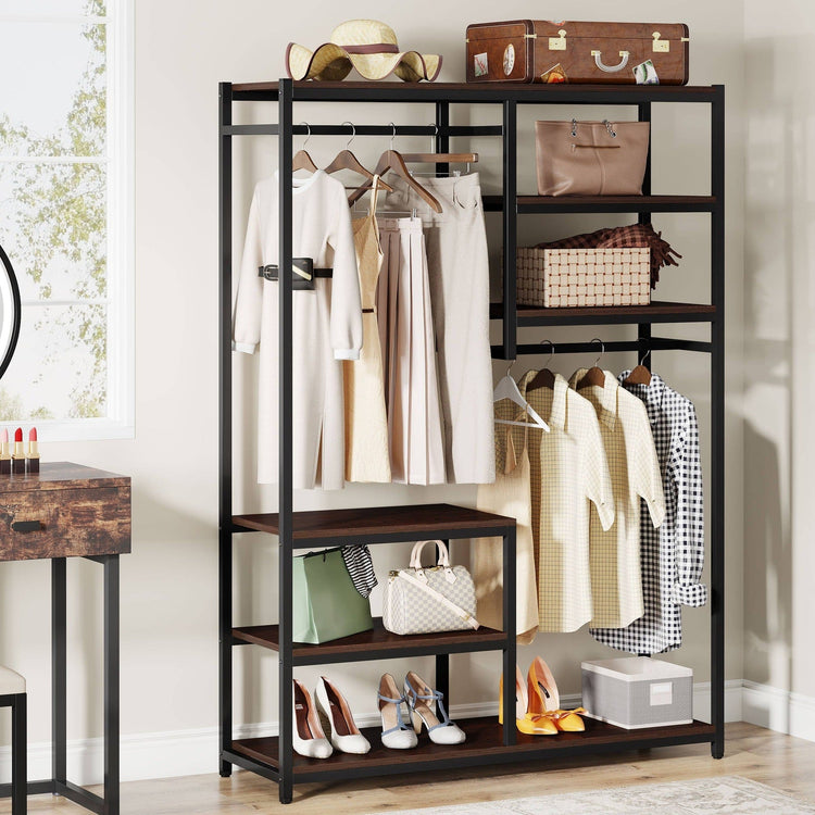 Freestanding Closet Organizer, Clothes Racks with 2 Hanging Rod Tribesigns