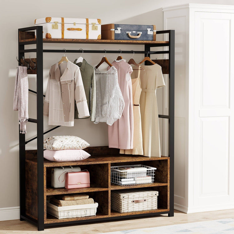 Freestanding Closet Organizer, Heavy Duty Clothes Garment Rack with Shelves Tribesigns