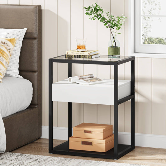 Nightstand, Modern Side End Table with Drawer and Shelf Tribesigns