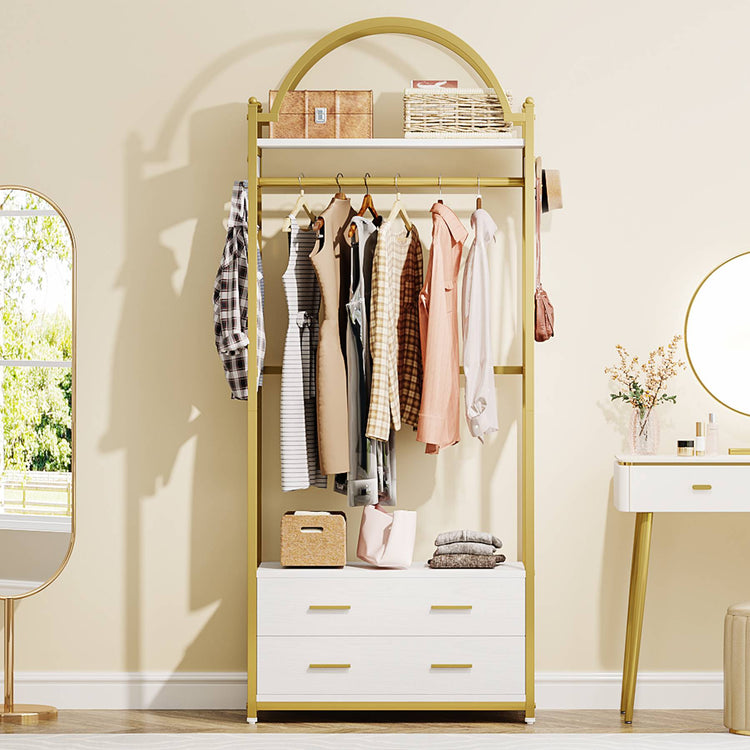 Freestanding Closet Organizer, Modern Garment Rack with Drawers & Shelves Tribesigns