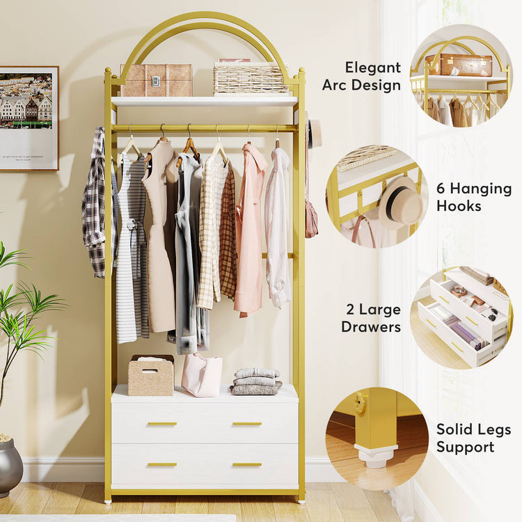 Freestanding Closet Organizer, Modern Garment Rack with Drawers & Shelves Tribesigns