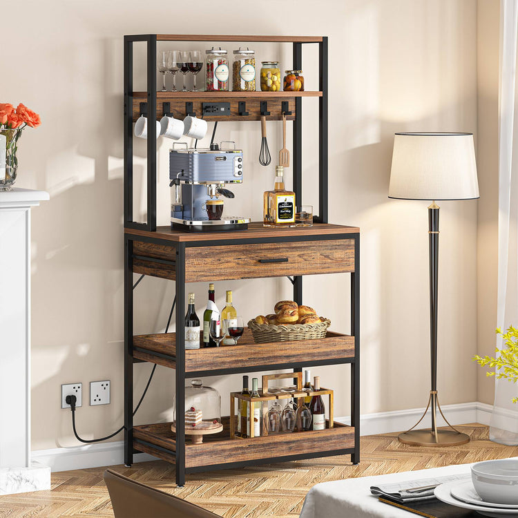 5-Tier Kitchen Baker's Rack with Power Outlets, Drawer & Sliding Shelves Tribesigns